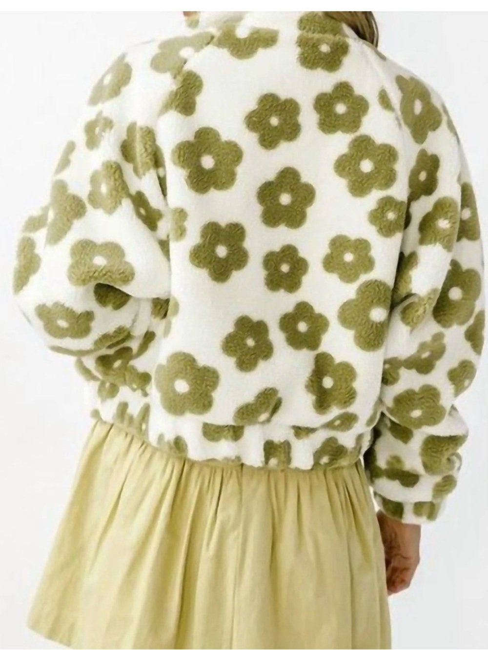 HYFVE Cream Sherpa Zip Jacket with Olive Floral Print - Picture 6 of 9